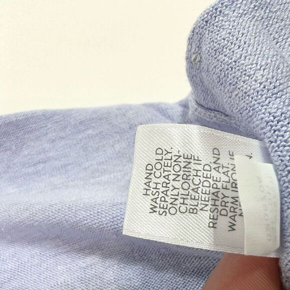 J Jill Sweater Top Womens Medium Blue Cutout Split 3/4 Sleeve Linen Blend Knit - Picture 9 of 12